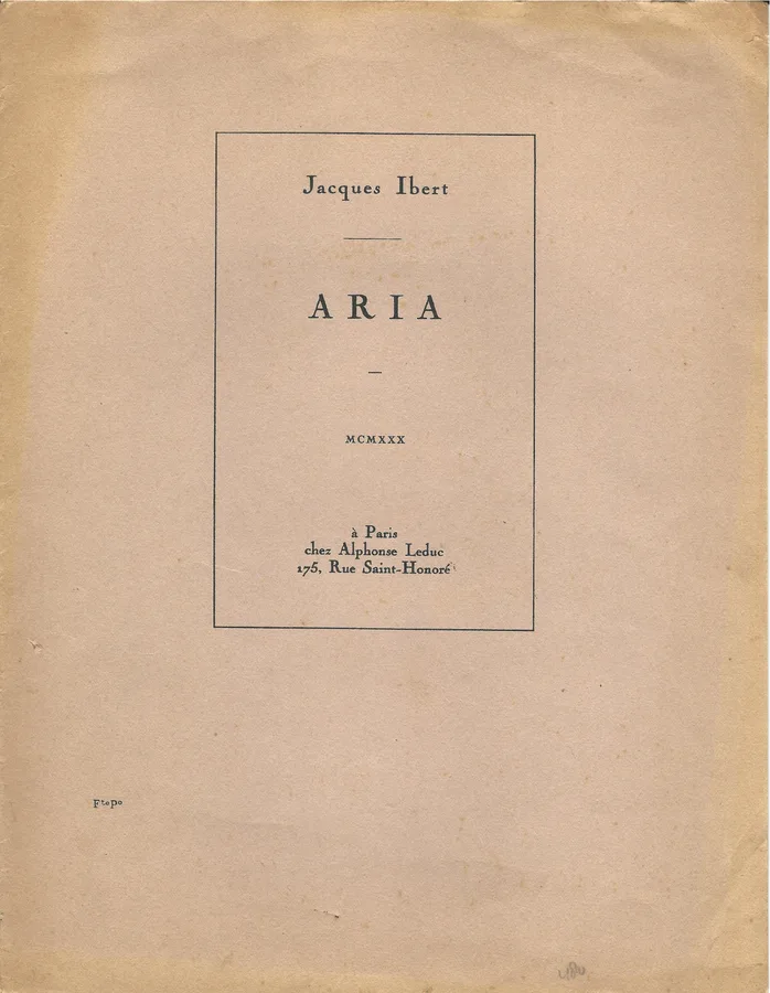 Cover for Jacques Ibert | Aria | Piano | Flute