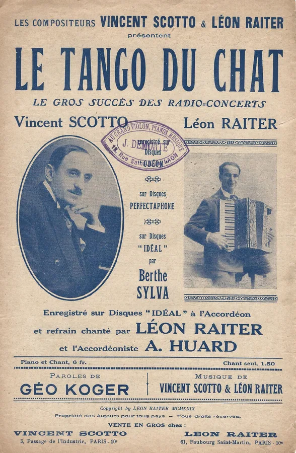 Cover for Vincent Scotto | Leon Raiter | Berthe Sylva | Le Tango du Chat | Chanson