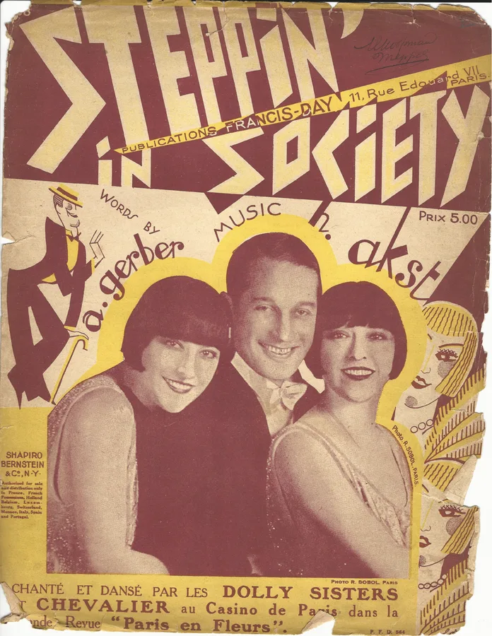 Cover for Harry Akst | Dolly Sisters | | Maurice Chevalier | Steppin in Society | Piano