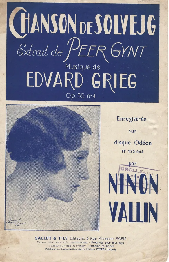 Cover for Ninon Vallin | Edvard Grieg | Chanson de Solvejg | Chanson