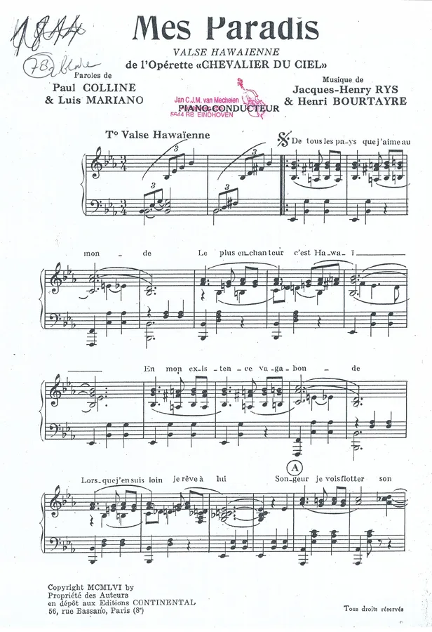 Cover for Henri Bourtayre | Jacques Henri Rys | Mes Paradis | Piano