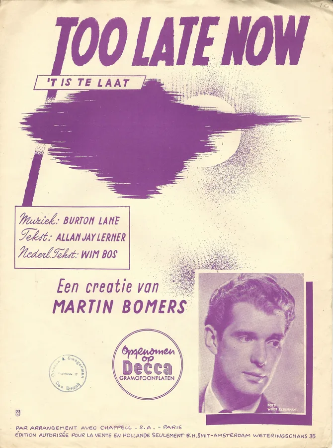Cover for Burton Lane | Martin Bomers | Too late now | Piano | Vocals