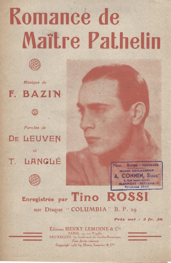 Cover for Tino Rossi | F. Bazin | Romance de Maitre Pathelin | Chanson
