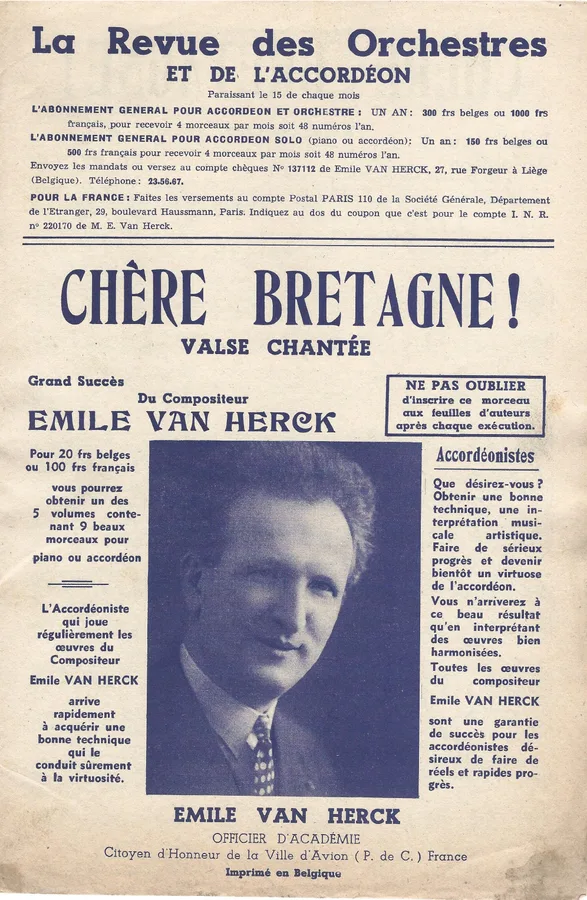 Cover for Emile van Herck | Chere Bretagne | Accordion | Piano | Vocals