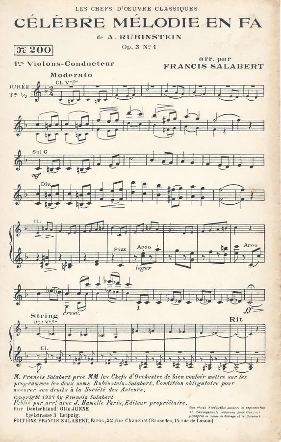 Cover for Anton Rubinstein | Celebre Melodie en Fa | Orchestra