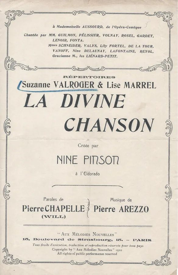 Cover for Pierre Arezzo | Nine Pinson | Pierre Chapelle | La Divine Chanson