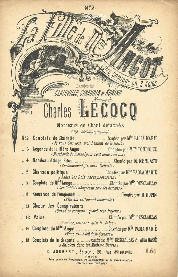 Cover for Charles Lecocq | La Fille de Mme Angot nr 2 | Vocals