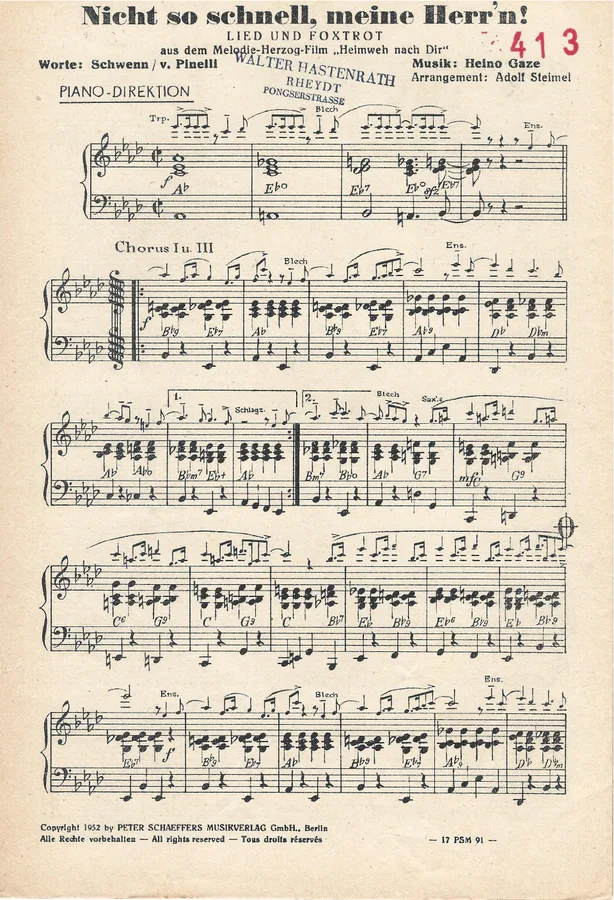Cover for Heino Gaze | Adolf Steimel | Nicht so schnell meine Herr'n | Small Orchestra