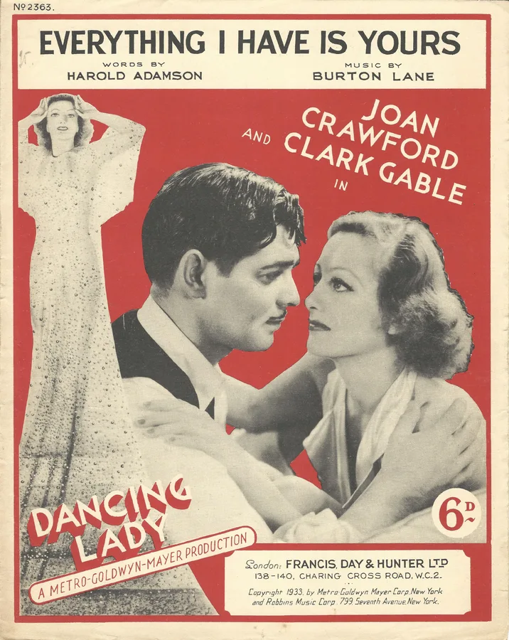 Cover for Burton Lane | Clark Gable | Joan Crawford | Everything I have is yours | Piano