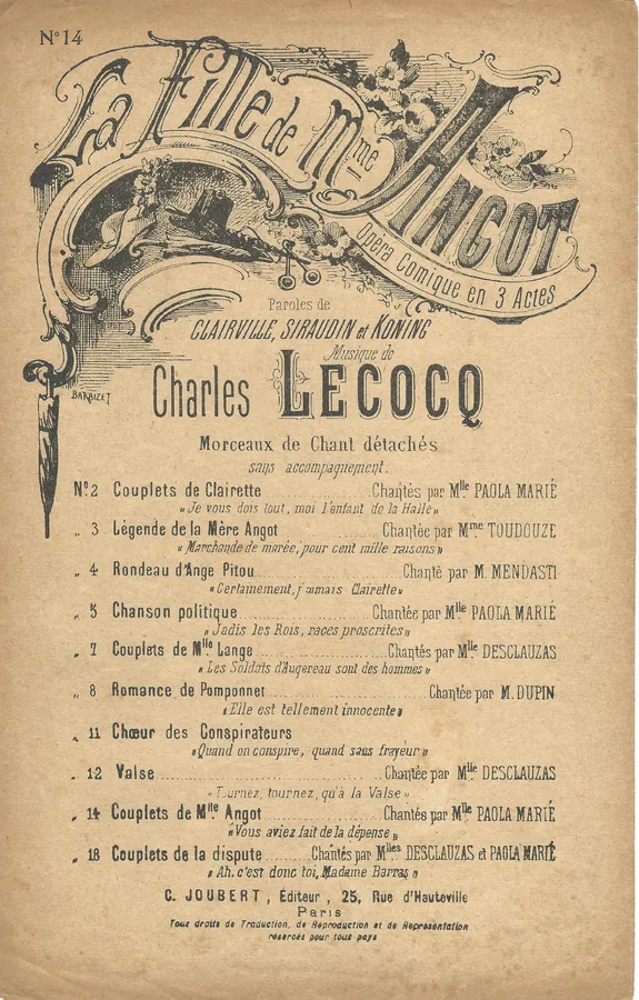 Cover for Charles Lecocq | La Fille de Mme Angot nr 14 | Vocals