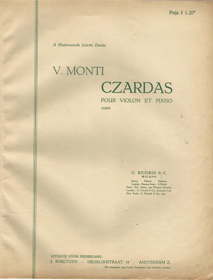 Cover for Vittorio Monti | Czardas | Piano | Violin
