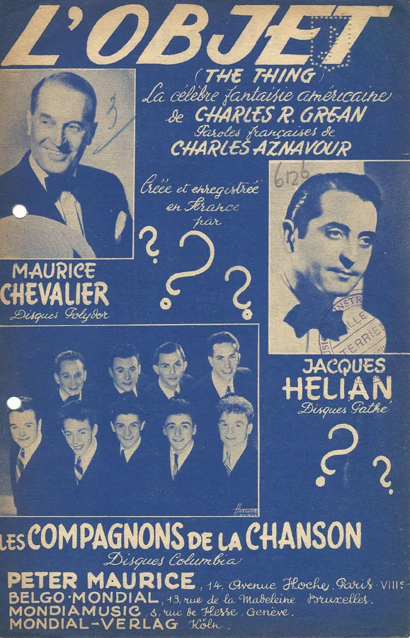 Cover for Jacques Helian | Maurice Chevalier | C.R. Grean | The Thing | L'objet | Vocals