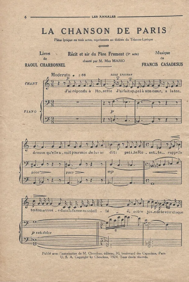 Cover for M. Max. Mario | Francis Casadesus | Le Chanson de Paris | Chanson