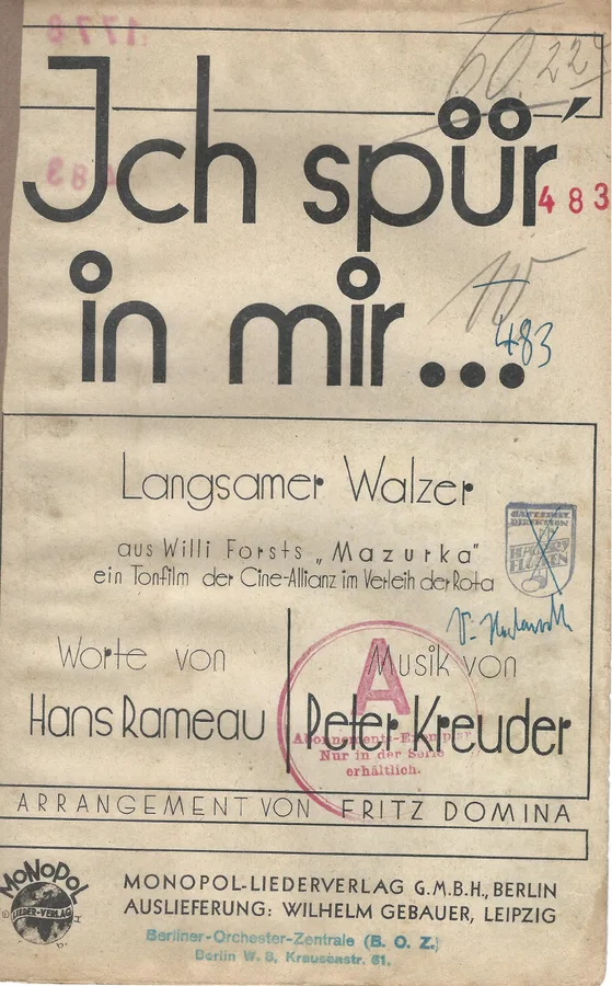 Cover for Peter Kreuder | Ich spur' in mir | Piano | Vocals