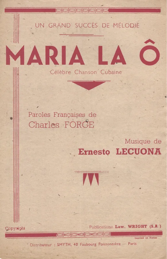 Cover for Ernesto Lecuona | Maria La O | Chanson