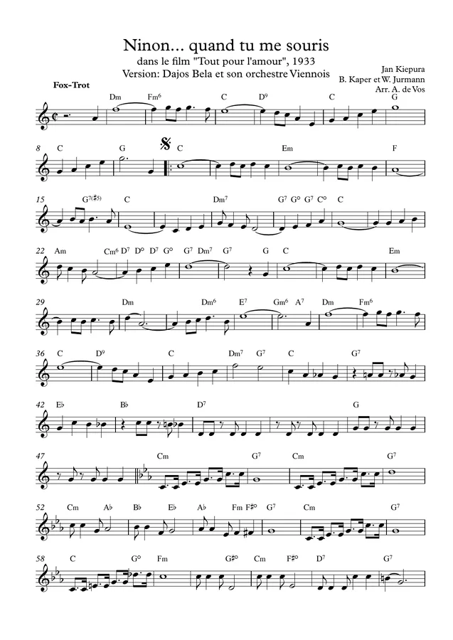 Cover for Jan Kiepura | Dajos Bela | Ninon Quand Tu Me Souris | Arrangement