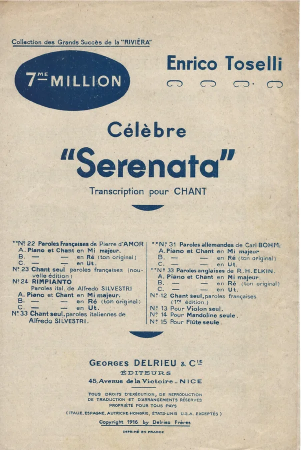 Cover for Enrico Toselli | Serenata | Chanson