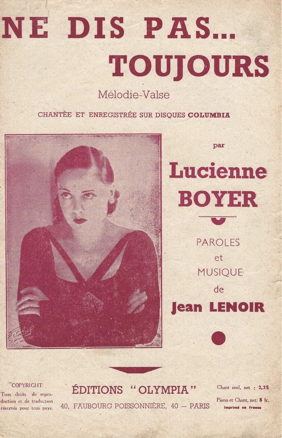 Cover for Jean Lenoir | Lucienne Boyer | Ne dis pas toujours | Chanson No. 2