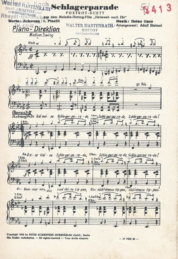 Cover for Heino Gaze | Adolf Steimel | Schlagerparade | Small Orchestra