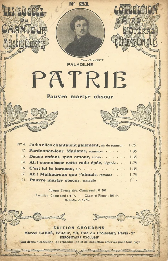 Cover for E. Paladilhe | Pauvre martyr obscur | Vocals
