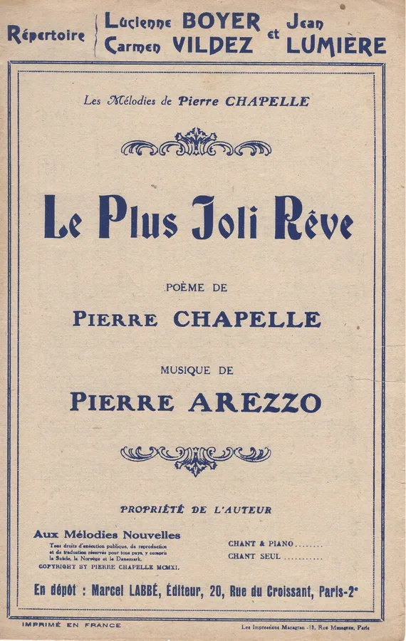 Cover for Pierre Arezzo | Le plus joli reve | Chanson