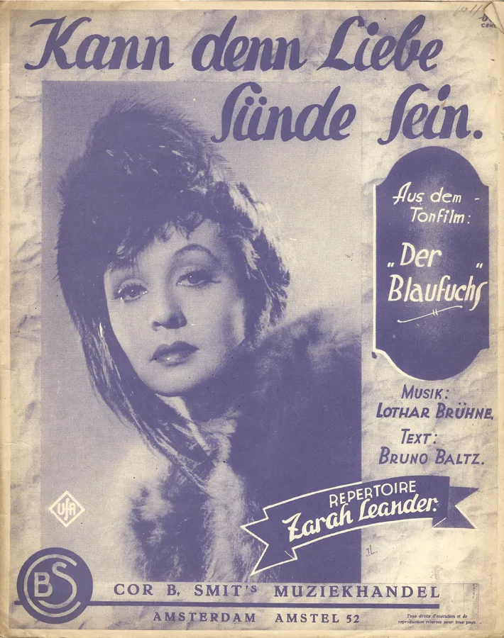 Cover for Zarah Leander | Lothar Bruhne | Kann denn Liebe Sunde Sein | Piano | Voc