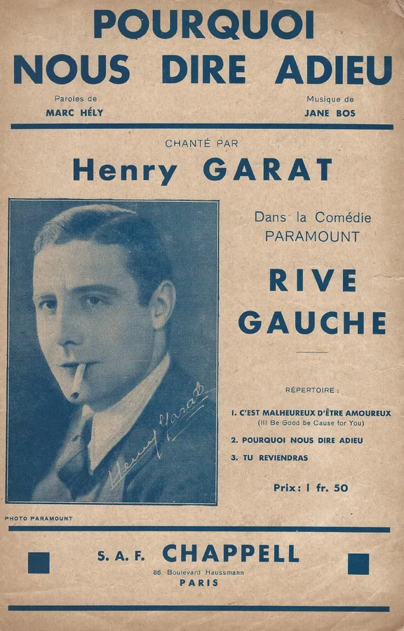Cover for Jane Bos | Henry Garat | Pourquoi Nous Dire Adieu | Chanson
