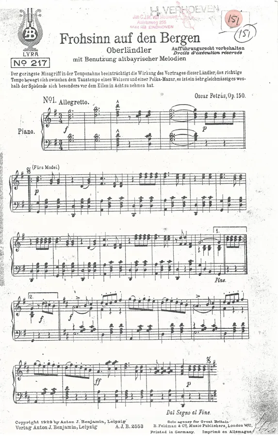 Cover for Oscar Petras | Frohsinn auf den Bergen | Piano