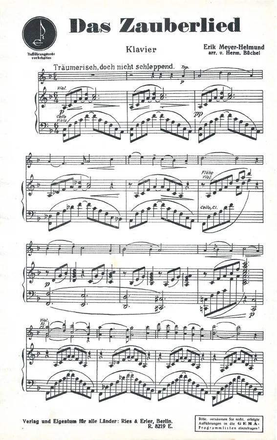 Cover for Eric Meyer-Helmund | Herm. Buchel | Das Zauberlied | Orchestra