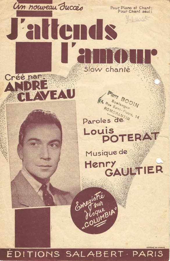 Cover for Andre Claveau | Henry Gaultier | J'attends l'amour | Vocals