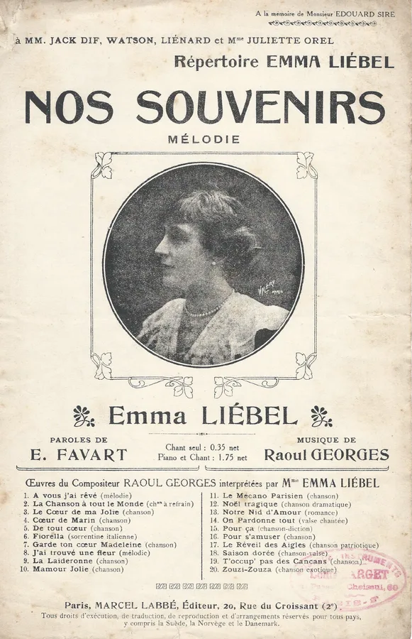 Cover for Raoul Georges | Emma Liebel | Nos Souvenirs | Chanson