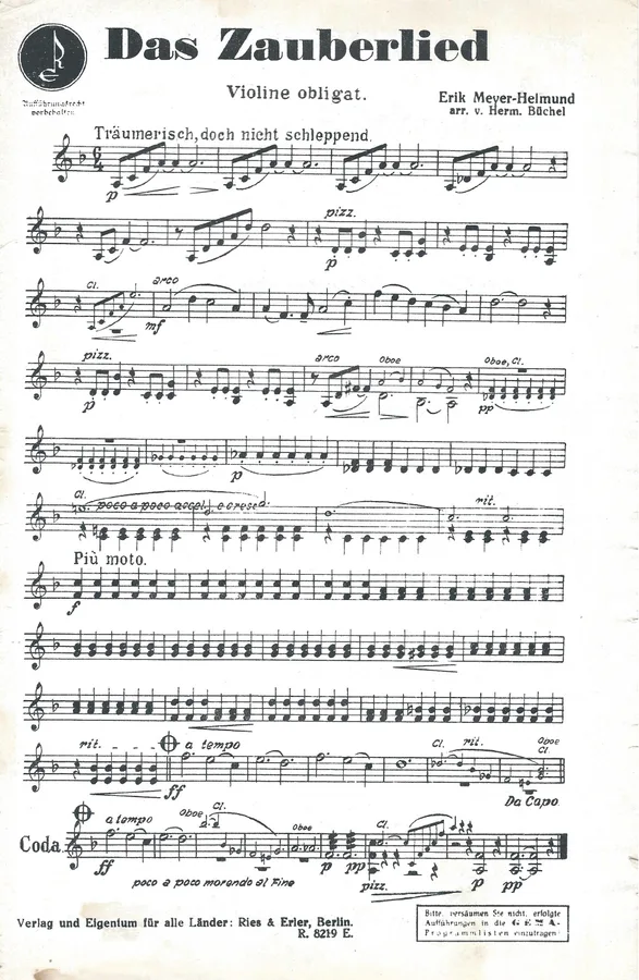 Cover for Eric Meyer-Helmund | Herm. Buchel | Das Zauberlied | Violin