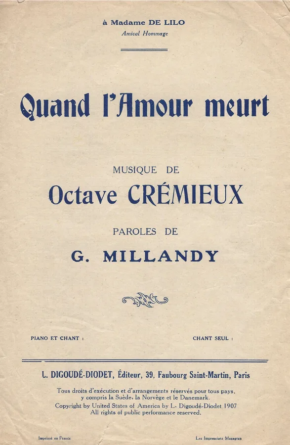Cover for Octave Cremieux | Quand l'Amour meurt | Chanson