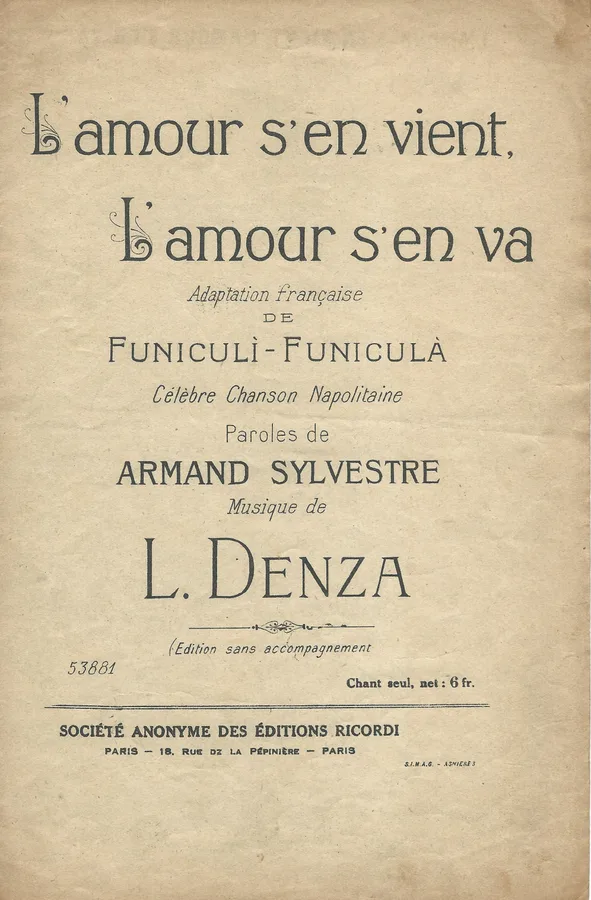 Cover for L. Denza | L'Amour s'en vient, L'Amour s'en va | Funiculi-Funicula | Chanson