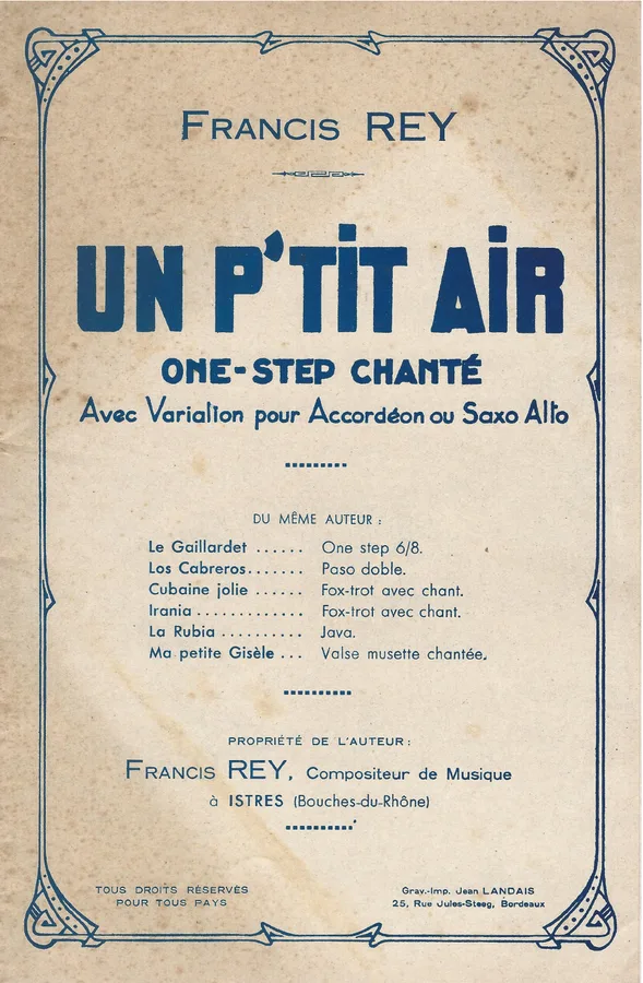 Cover for Francis Rey | Un p'tit Air | Piano