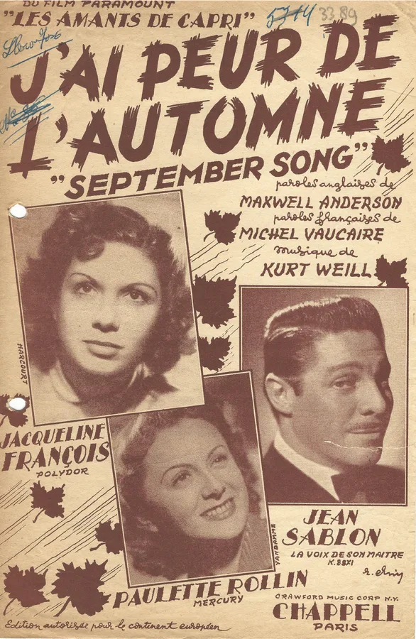 Cover for Jacqueline Francois | Kurt Weill | J'ai peur de l'automne | September Song