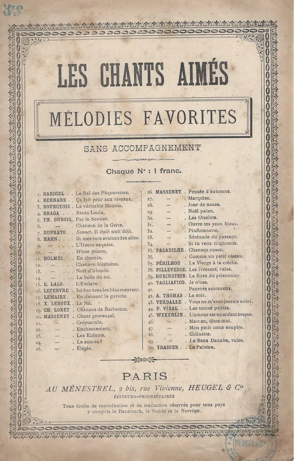 Cover for J. Massenet | Serenade du Passent | Chanson