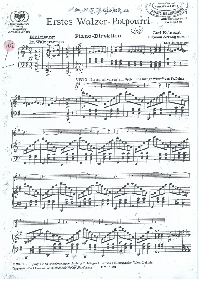 Cover for Carl Robrecht | Erstes Walzer Potpourri | Piano