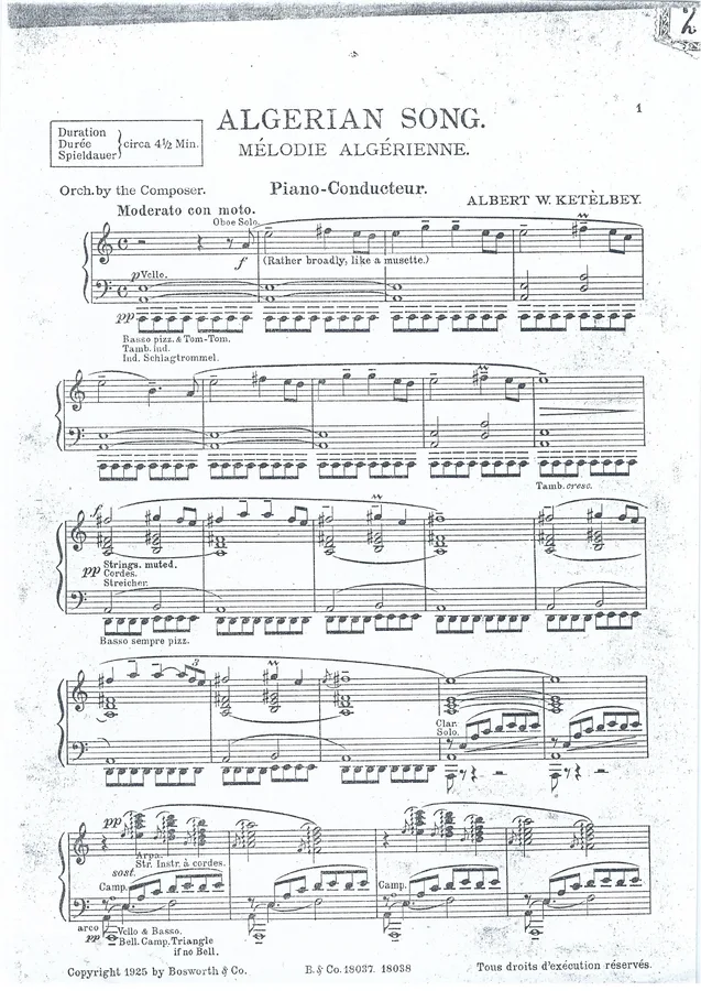 Cover for Albert W. Ketelbey | Algerian Song | Orchestra
