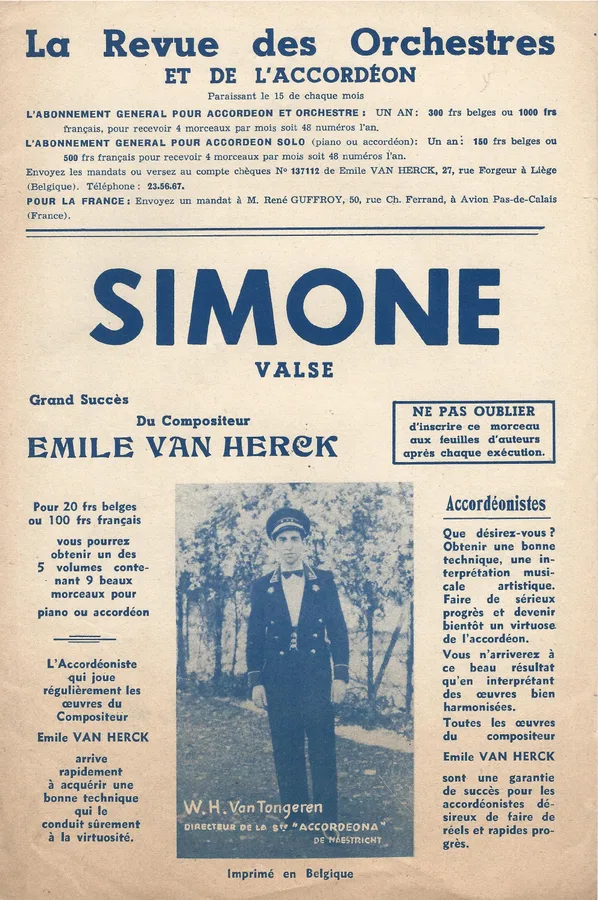 Cover for Emile van Herck | Simone | Accordion | Piano
