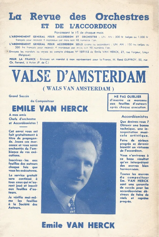 Cover for Emile van Herck | Valse D'Amsterdam | Accordion | Piano