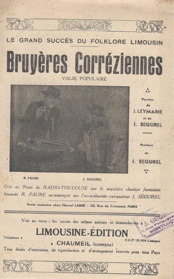 Cover for J. Segurel | Bruyeres Correziennes | Chanson | Accordion