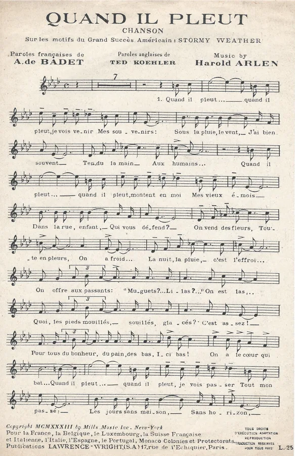 Cover for Duke Ellington | Harold Arlen | Quand Il Pleut | Chanson