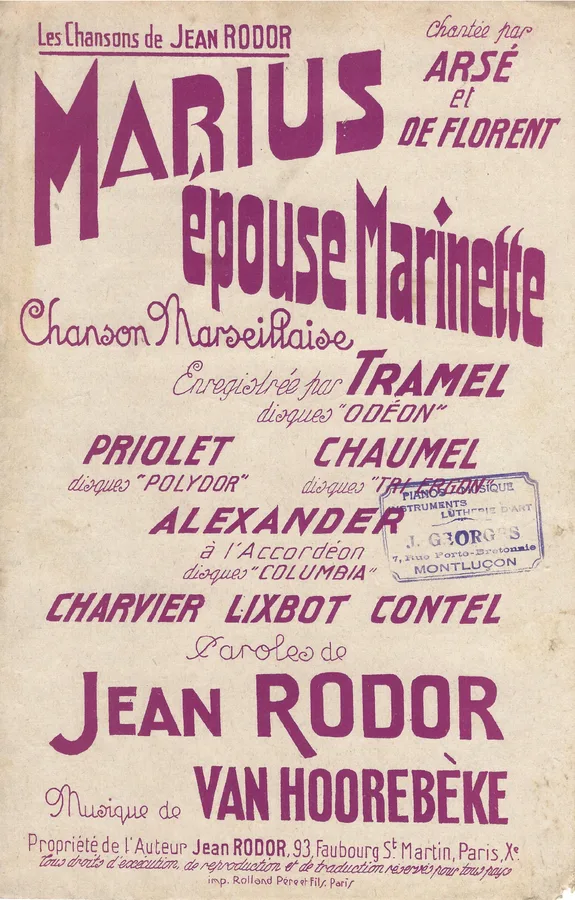 Cover for Van Hoorebeeke | Jean Rodor | Marius epouse Marinette | Chanson