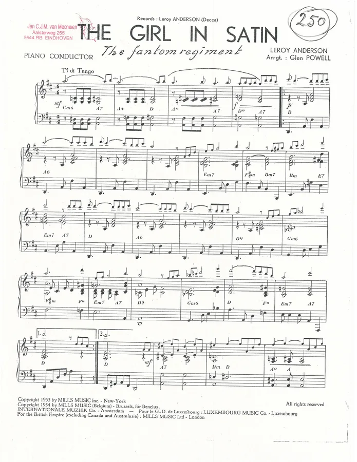 Cover for Leroy Anderson | The girl in satin | Piano