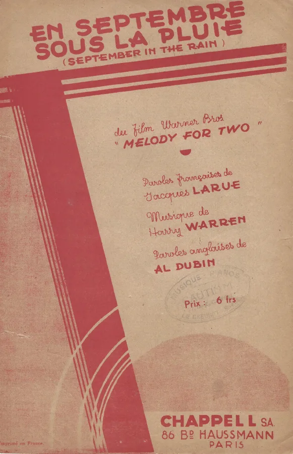 Cover for Jacques Larue | Harry Warren | En Septembre Sous La Pluie | Chanson