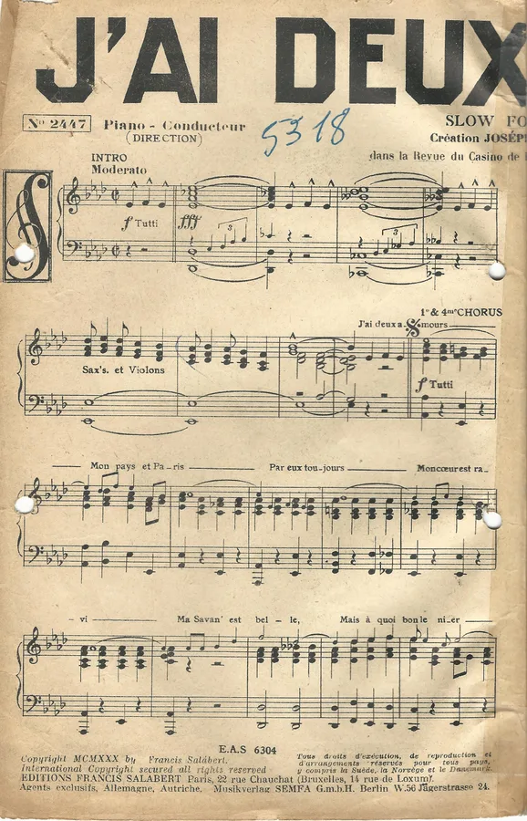 Cover for Josephine Baker | Vincent Scotto | J'ai deux amours | Piano | Vocals
