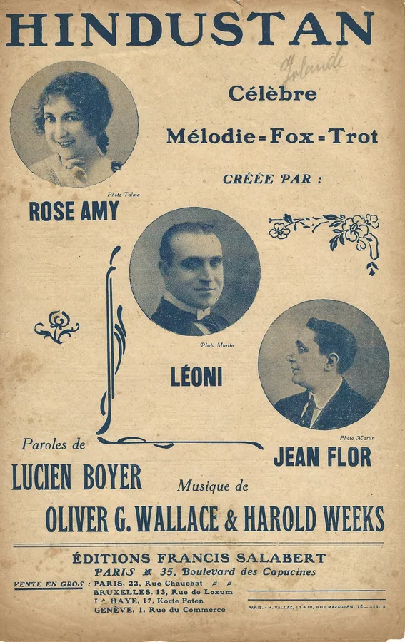Cover for Rose Amy | Jean Flor | Oliver G. Wallace | Hindustan | Vocals