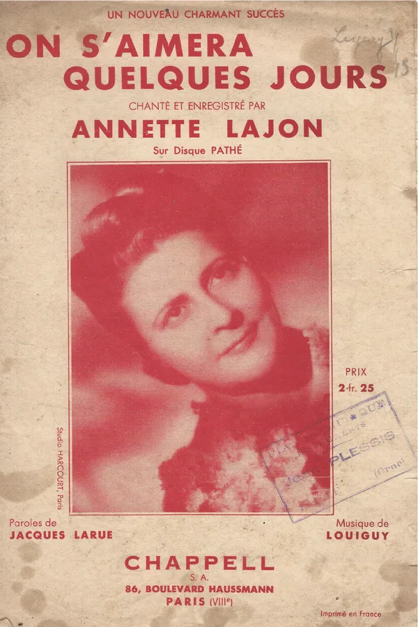 Cover for Annette Lajon | Louiguy | On s'aimera quelques jours | Chanson