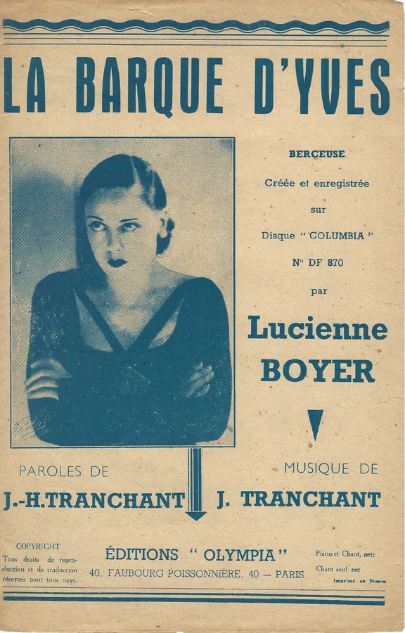 Cover for Lucienne Boyer | Jean Tranchant | La Barque d'Yves | Vocals